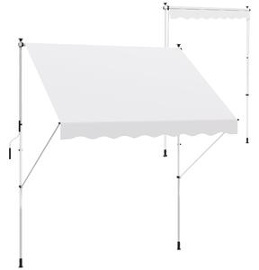 Outsunny Tenda avvolgibile da Sole per Esterno con Manovella, Struttura in Metallo e Pali di Supporto, 300x150cm, Bianco | Aosom Italy