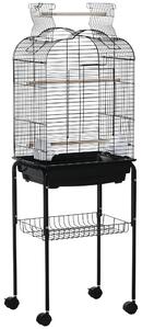 PawHut Gabbia per Uccelli con 3 Posatoi, 2 Ciotole e 2 Porte Laterali, in Acciaio, PP e Legno, 46x36x130 cm, Nera|Aosom