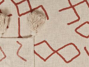 Coperta Beige con Cotone Rosso 130 x 180 cm Copriletto tessuto a mano Motivo Floreale Accogliente con Nappe Beliani