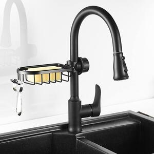 Rubinetto da cucina estraibile con portaspugna, colore nero