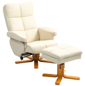 HOMCOM Poltrona Relax con Pouf, Schienale Regolabile a 145°, Girevole a 360°, Similpelle, Bianco Crema