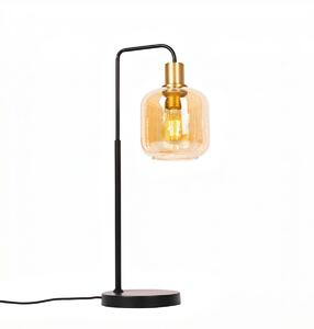 Lampada da tavolo di design nera con ottone e vetro ambrato - Zuzanna