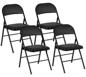 Set 2 Sedie Pieghevoli Imbottite 45x46x78 cm in Finta Pelle PU e Metallo Nero