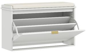 HOMCOM Panca Scarpiera con Ripiano Interno, in Legno e Tessuto Effetto Lino, 80x26x47.5 cm, Bianca e Beige