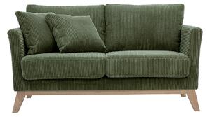 Divano scandinavo sfoderabile 2 posti in tessuto velluto a coste verde kaki e legno chiaro OSLO