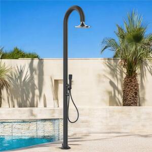 Doccia da Giardino esterno in Alluminio LUNA-ALU-D-NERA-SENSOR Acqua Calda e Fredda Dimensioni 17x17x h 223 cm con Miscelatore e Doccino mobile acqua calda e Fredda da esterno Nero