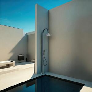 Doccia da Giardino esterno in Alluminio LUNA-ALU-D-GRIGIA-LED Acqua Calda e Fredda Dimensioni 17x17x h 223 cm con Miscelatore e Doccino mobile acqua calda e Fredda da esterno Grigio