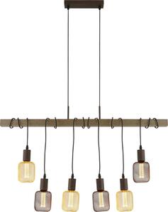 Lampadario Industrial-Nordico Fienile Acciaio Marrone 6 Luci E27