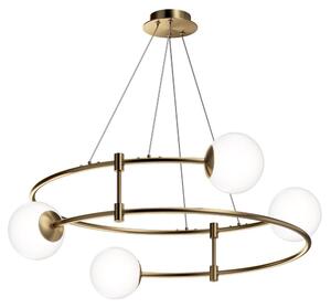 Lampadario Minimal Balance In Metallo Oro 4 Luci E Diffusori Sferici Bianchi