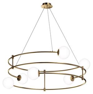 Lampadario Minimal Balance In Metallo Oro 6 Luci E Diffusori Sferici Bianchi