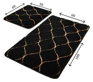 Set di 2 tappeti da bagno rettangolari neri Gold Wave - Foutastic