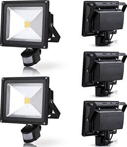 Greenmigo 5 faretti LED da 30 W + sensore di movimento, luce bianca calda, illuminazione per oggetti, faretti da esterno, faretti da parete, proiettori, lampada da giardino, IP65, 85 V-265 V