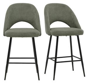 Sgabelli da bar in velluto a coste verde kaki H65 cm (set di 2) COSETTE