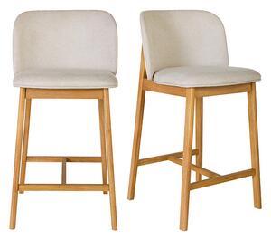 Sgabelli da bar in tessuto effetto velluto beige testurizzato e legno chiaro H69 cm (set di 2) TIEGA