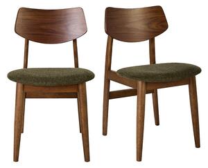 Sedie scandinave in legno scuro e tessuto effetto velluto testurizzato verde kaki (set di 2) ELION