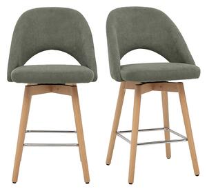 Sgabelli da bar scandinavi in tessuto velluto a coste verde kaki e legno massello di hevea 65 cm (set di 2) COSETTE