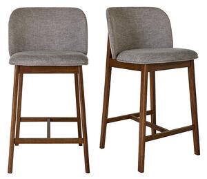 Sgabelli da bar in tessuto effetto velluto grigio texture e legno scuro H69 cm (set di 2) TIEGA