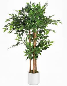 HOMCOM Pianta Artificiale di Baniano Verde in PEVA e Legno con Vaso Contenitore in PP e Cemento, 55x55x120 cm | Aosom Italy