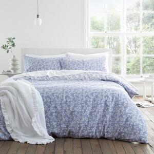 Biancheria da letto singola in cotone blu e bianco 135x200 cm Shadow Leaves - Bianca