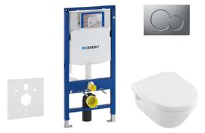 Geberit Duofix - Modulo di installazione per WC sospesi con placca di comando Sigma01, cromo opaco + WC e copriwater Villeroy Boch, DirectFlush, SoftClose, CeramicPlus 111.300.00.5 NB3