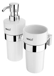 Nimco Keira - Dispenser di sapone liquido e recipiente con supporto, ceramica bianca/cromo KE 2205831KN-26