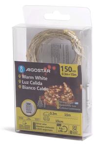 Aigostar - Catena luminosa LED per esterni 150xLED/8 funzioni 3xAA 15,3m IP44 bianco caldo