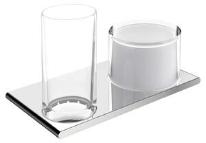 Keuco Edition 400 - Dispenser di sapone liquido e bicchiere con supporto, vetro/cromo 11553019000