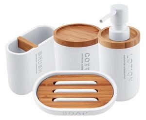 Nimco Kora - Set accessori per bagno 4 in 1, bianco/bambù KO 24000SET-05