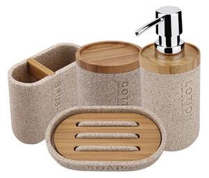 Nimco Kora - Set accessori per bagno 4 in 1, beige sabbia/bambù KO 24000SET-86