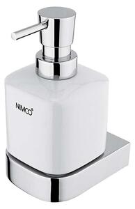 Nimco Nikau - Dispenser di sapone liquido in ceramica con supporto, 250 ml, bianco/cromo NK 30031K-26