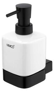 Nimco Kibo - Dispenser di sapone liquido in ceramica con supporto, 250 ml, bianco/nero opaco Ki-14031K-T-90