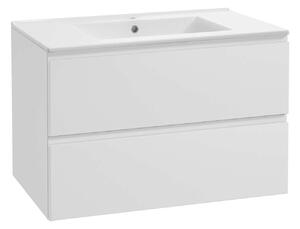 Kielle Oudee - Mobiletto completo di lavabo, 80x55x46 cm, 2 cassetti, bianco lucido 50002S80