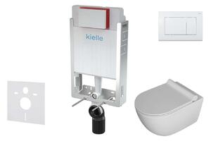 Kielle Genesis - Set con modulo di installazione, vaso WC Gaia, copriwater softclose e placca di comando Gemini III, bianco lucido 30505SZ05