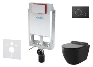 Kielle Genesis - Set con modulo di installazione, vaso WC Gaia e copriwater softclose, placca di comando Gemini II, nero opaco/cromo 30505SZ09