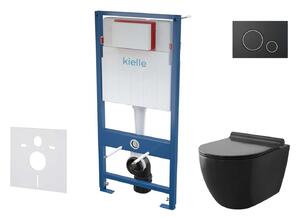 Kielle Genesis - Set con modulo di installazione, vaso WC Gaia e copriwater softclose, placca di comando Gemini II, nero opaco/cromo 30505SS09