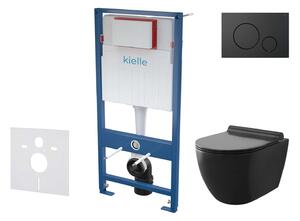 Kielle Genesis - Set con modulo di installazione, vaso WC Gaia e copriwater softclose, placca di comando Gemini IV, nero opaco 30505SS11