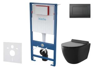 Kielle Genesis - Set con modulo di installazione, vaso WC Gaia e copriwater softclose, placca di comando Gemini III, nero opaco 30505SS12