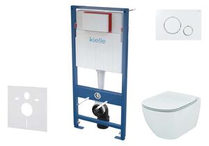 Kielle Genesis - Set con modulo di installazione, vaso WC Tesi e copriwater softclose, Aquablade, placca di comando Gemini II, bianco lucido/cromo SANI11AD3101