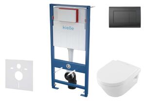 Kielle Genesis - Set con modulo di installazione, vaso WC Architectura, copriwater softclose e placca di comando Gemini III, nero opaco SANI11AK5100