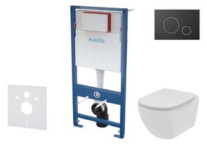 Kielle Genesis - Set con modulo di installazione, vaso WC Tesi e copriwater softclose, placca di comando Gemini II, nero opaco/cromo SANI11AD5103