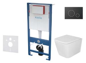 Kielle Genesis - Set con modulo di installazione, vaso WC Arkas I, copriwater softclose e placca di comando Gemini II, nero opaco / cromo 30505SS04