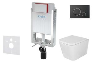 Kielle Genesis - Set con modulo di installazione, vaso WC Arkas I, copriwater softclose e placca di comando Gemini II, nero opaco / cromo 30505SZ04