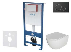 Kielle Genesis - Set con modulo di installazione, vaso WC Oudee con copriwater softclose e placca di comando Gemini II, nero opaco / cromo 30505SS22