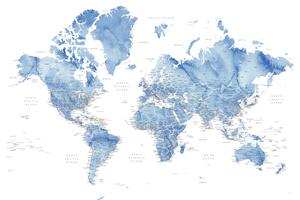 Mappa Watercolor world map with cities in muted blue Vance, Blursbyai