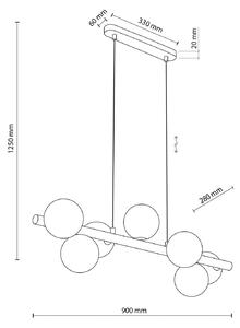 TK Lighting Lampada a sospensione Estera, vetro opalino, legno, 7 luci