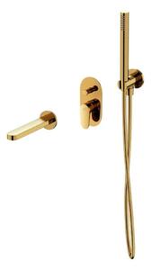 Cersanit Inverto - Miscelatore per bagno da incasso, a 3 fori, con corpo incasso, con accessori, oro S952-045