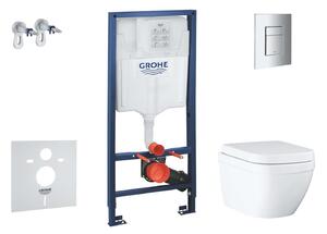 Grohe Solido - Set con modulo di installazione, vaso WC e copriwater Euro Ceramic Compact, softclose, Triple Vortex, placca di comando Even, cromo SANI15BB1106