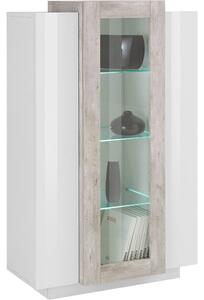 Vetrina Moderna Per Soggiorno E Sala Da Pranzo made in Italy 80x38x120,5 - CORONA - bianco laccato lucido/cemento