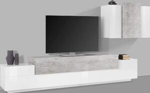 Mobile Porta Tv Moderno made in Italy 280x45x180 - CORONA - bianco laccato lucido/cemento