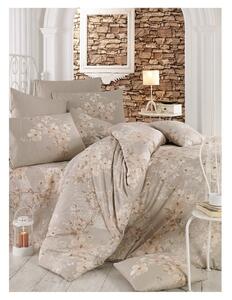 Biancheria da letto beige in cotone per letto matrimoniale/letto allungato con lenzuolo 200x220 cm Elena - Mijolnir